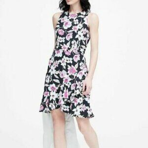 Banana Republic Floral Ruffle Wrap Racerback Dress Navy & Purple Floral 0